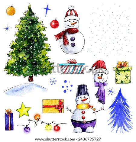 Winter clip art with snowmen and Christmas elements