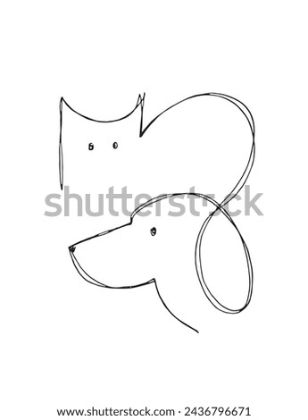 Outline illustration vector image of a cat and dog.
Hand drawn artwork of a cat and dog logo.
Simple cute original logo.
Hand drawn vector illustration for posters.