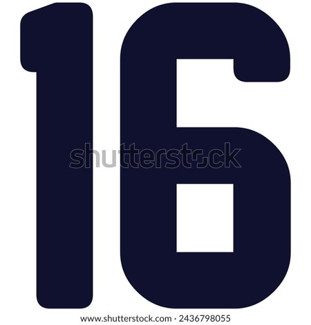 16 Classic Vintage Sport Jersey  Uniform numbers in black with a black outside contour line number on white background for American football, Baseball and Basketball or soccer for shirt