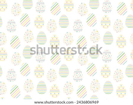 Cute Easter Eggs decorated dots with stripes. Seamless pattern. Hand drawn element for design. Traditional holiday symbol. Great for wallpaper, banner, packaging, flyer