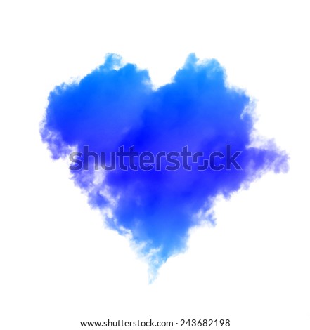 Blue heart shaped clouds on white background