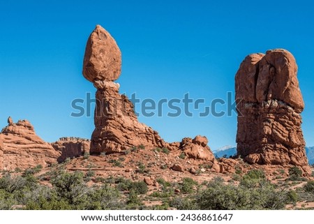 Balanced Rock in Arches National Park near Moab in Utah. The park contains more than 2000 natural sandstone arches.