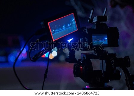 video recording of emergency scene with video camera for news, stock photo