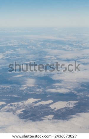 Aerial photography. Europe. Moldova, view from the airplane window. Winter panorama.