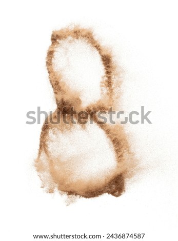 8 eight English number made of Sand explosion with 8 English number scattered, space for text. Concept of Flying sand particle object to shape in air. White background Isolated throwing element object