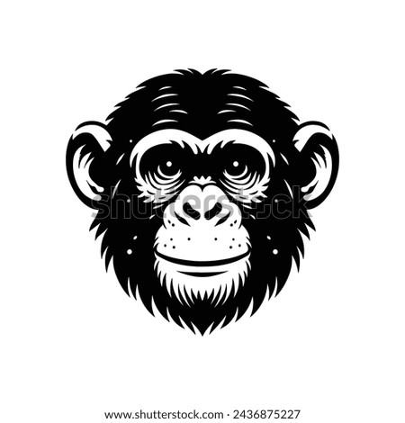 Chimpanzee Face Black Color Vector Illustration Monochrome Design Style