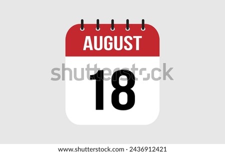 18 August Calendar. August Calendar Vector Illustration.