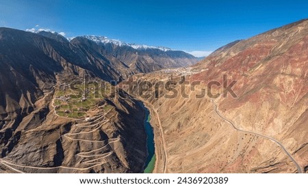 The spectacular Lan Cang River Grand Canyon landscape in Mangkang County, Tibet, China.