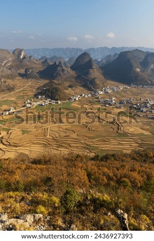Aerial photography of rural autumn scenery in Pingtang County, Guizhou, China