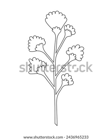 Twig with flowers in one line art. Vector illustration of a flower in a minimalistic style drawn with a continuous line.