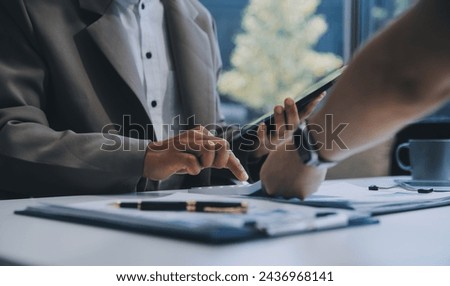 Office, tablet and business man happy for positive financial savings, finance budget report or administration feedback. Growth analytics, data analysis review and person smile for research statistics