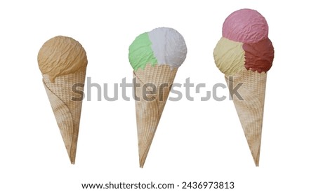 Ice cream, Waffle, Summer white background