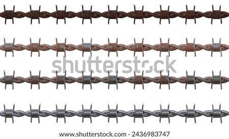 Barbed wire, Metal, Rusty white background Royalty-Free Stock Photo #2436983747