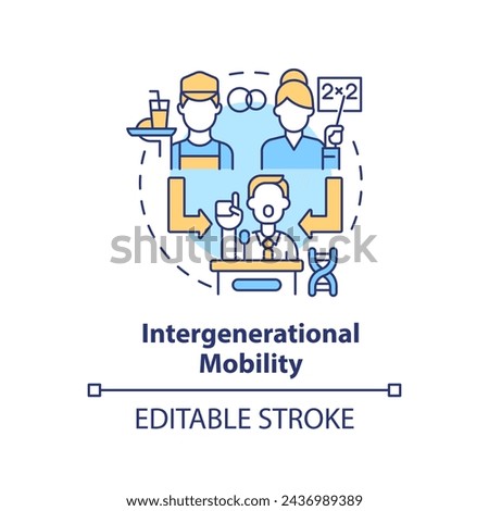 Intergenerational mobility multi color concept icon. Pattern of social mobility. Change social status across generation. Round shape line illustration. Abstract idea. Graphic design. Easy to use