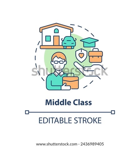 Middle class multi color concept icon. Class system. Professional workforce. Economic stability. Round shape line illustration. Abstract idea. Graphic design. Easy to use in article