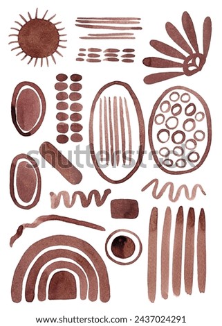 Large clip-art of coffee colored abstract watercolor elements for your design