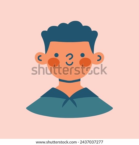 Avatar of cute teenage boy, kid, school boy portrait. Face with collar. Abstract clip art with cartoon children. World Children's Day. Flat Design.