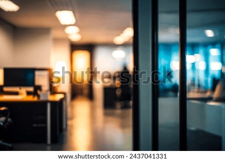 at night beautiful Abstract blurred office interior room. blurry working space with defocused effect The picture tone has sunlight.