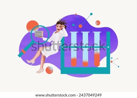Creative template collage of female doctor laboratory test tube illness prevention wellbeing healthy concept weird freak bizarre unusual Royalty-Free Stock Photo #2437049249