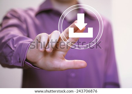 Businessman pushing web button download icon Royalty-Free Stock Photo #243706876