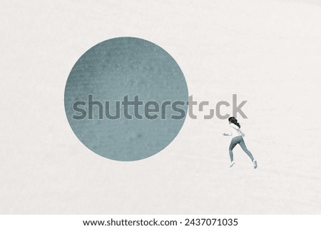 Creative collage picture young running girl towards target accomplishment achieve aim goal persistent determined improvement