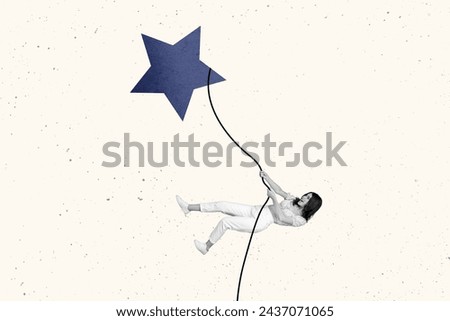 Photo image collage young girl try reach star dream goal achievement target rope climb upwards accomplishment self determination Royalty-Free Stock Photo #2437071065