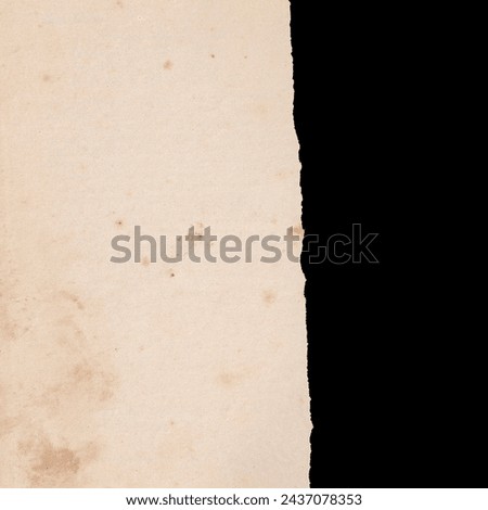 Thin uneven ripped piece of paper. Element for design isolated on black background universal use