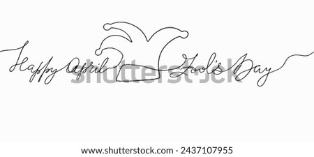 Handmade Lettering Happy April Fool's Day continuous line.Vector clipart concept continuous line isolated on white bkgr.BandW design for poster,card,label,sticker,t-shirt,web,print,stamp,tattoo,etc.