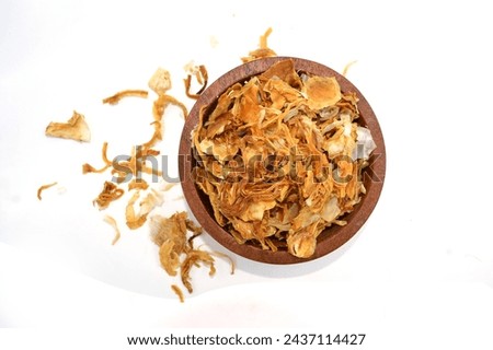 Dried Onion flakes on white background stock image