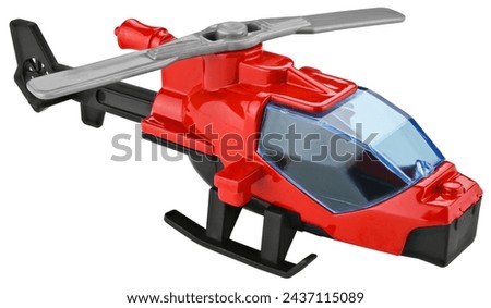 Red toy helicopter isolated on a white background.
