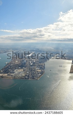 Tokyo Bay jet view from above sunny day. High quality photo