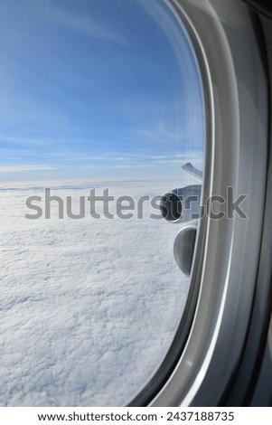 Jet window view travel Sky above bright. High quality photo