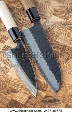 Japanese premium knives released.Damascus steel pattern.Background with a pattern of Damascus steel.