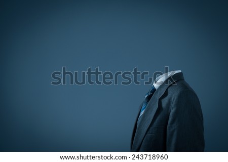 Businessman without head - photo prepared for your graphics concepts. Place your own idea for example brain, company name, logo, slogan etc.  Royalty-Free Stock Photo #243718960