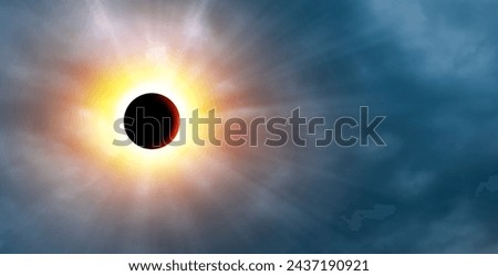 Total solar eclipse in dark blue sky. Natural phenomenon.