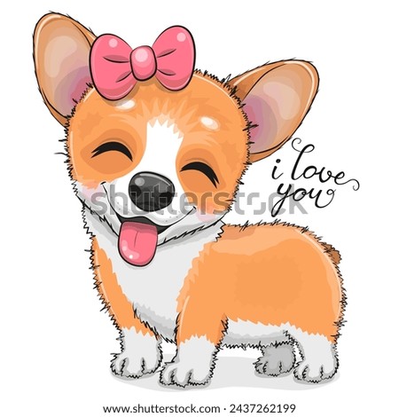 Cute cartoon Corgi dog girl girl in pink bow