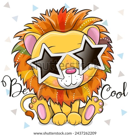 Cool Cartoon Cute Lion with sun glasses in the shape of stars