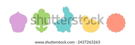 Easter icons vector set cute spring symbols. Easter bunny, cupcake, chick bird, sun. Spring silhouette shapes for die-cutting craft, Easter cookie cutter, gift tag, decal, label, card design element.