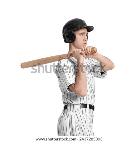 Baseball player with bat on white background