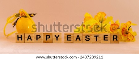 Happy Easter with Yellow Egg and Yellow Flowers