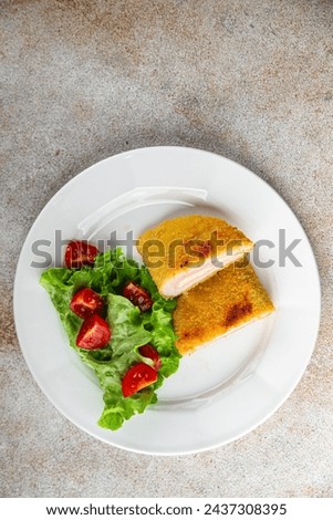 cutlet cordon bleu chicken meat, ham slice, cheese fresh food tasty eating cooking appetizer meal food snack on the table copy space food background rustic top view Royalty-Free Stock Photo #2437308395