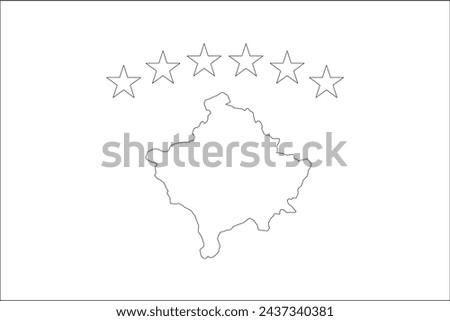 Kosovo flag - thin black vector outline wireframe isolated on white background. Ready for colouring.