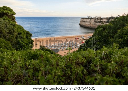 Picturesque view of beach of Our Lady of the Rock (Praia de Nossa Senhora da Rocha). Porches, Algarve, Portugal. Royalty-Free Stock Photo #2437344631