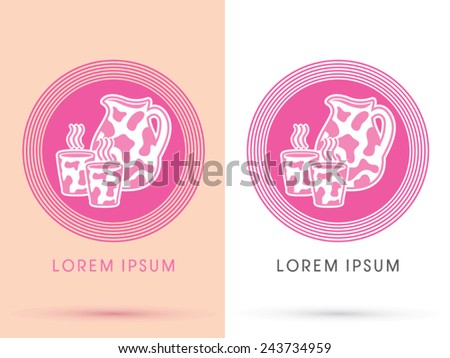 Strawberry Milk with glass and jug, logo, symbol, icon, graphic, vector.