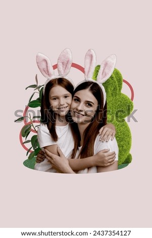 Vertical photo picture collage of lovely cute people mommy and sweet girl enjoy easter holiday together spring time