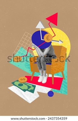 Collage sketch picture of successful rich woman sitting armchair trade view diagram statistics bitcoin isolated on drawing background