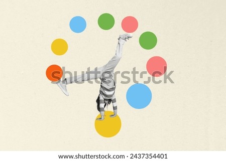 Creative photo picture collage funky cool dancer hip hop style motion rhythm colorful circles dancehall white background