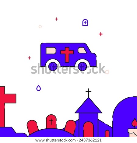Hearse car filled line vector icon, simple illustration, related bottom border.
