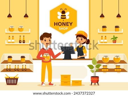 Honey Store Vector Illustration with a Natural Useful Product Jar, Bee or Honeycombs to be Consumed in Flat Cartoon Background Design