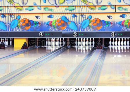 Bowling alley with pins